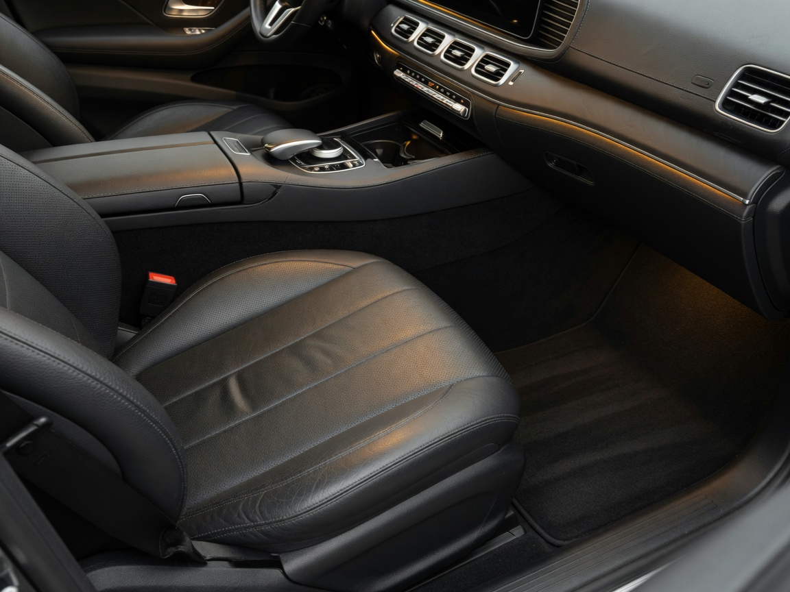 Freshly detailed black leather interior