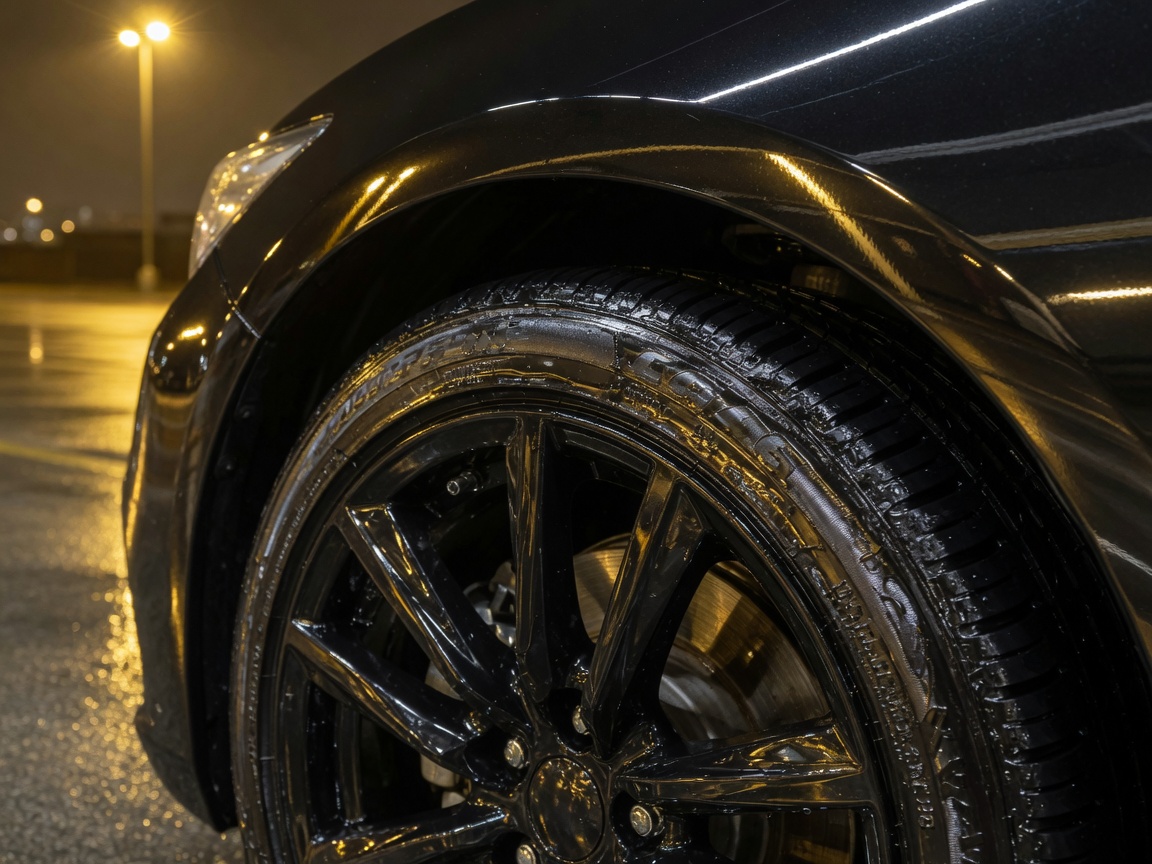 Glossy wheel and tire after a detail
